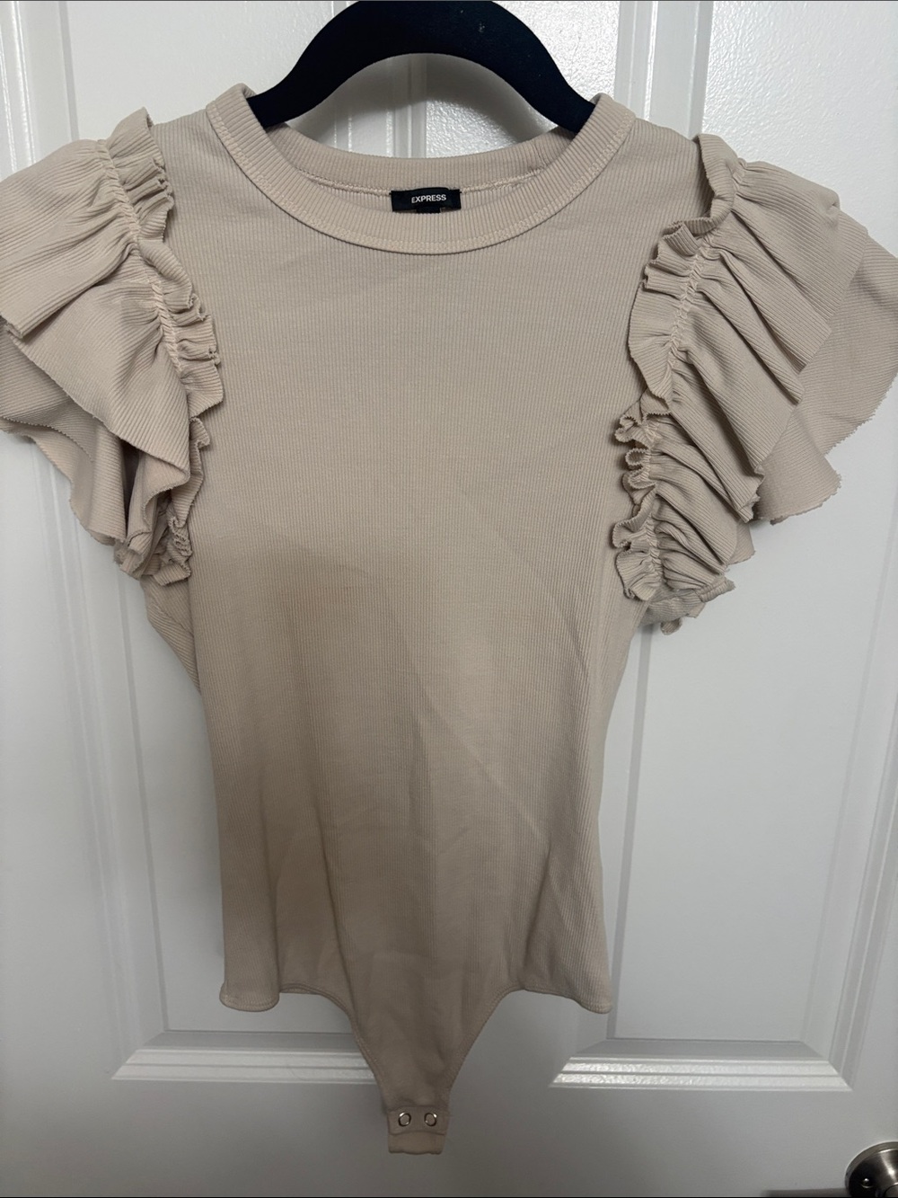 Express Beige Ruffle Sleeve Bodysuit